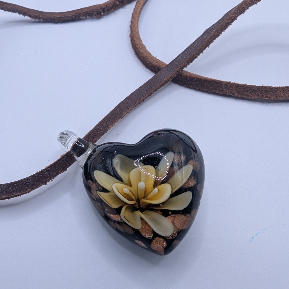 Heart Pendant Necklace with Brown Cord - Picture 3 of 4